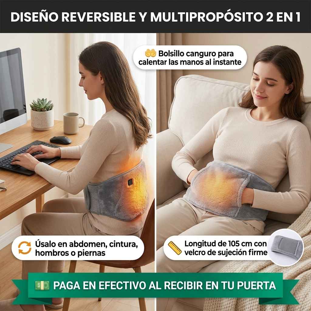 ThermaCare Comfort™ - Cinturón Térmico de Felpa con Control de Temperatura y Bolsillo Canguro