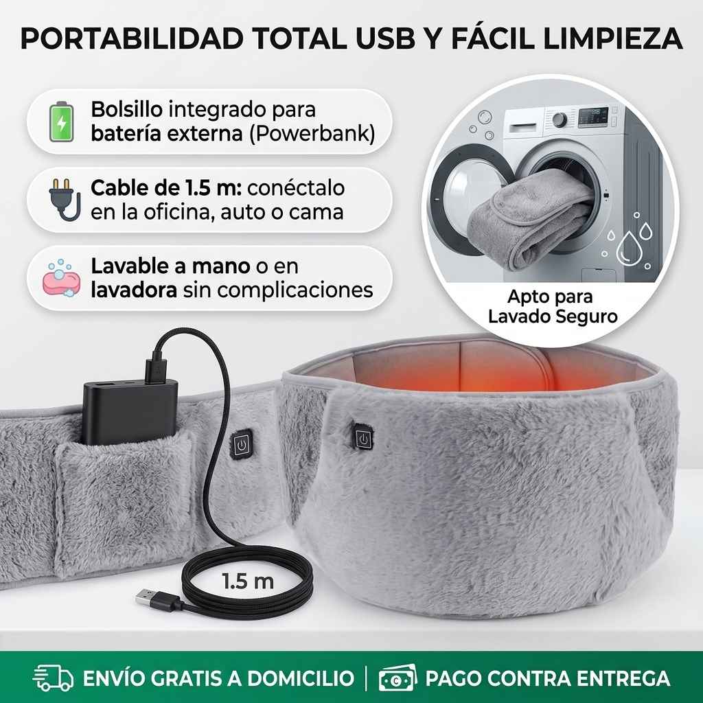 ThermaCare Comfort™ - Cinturón Térmico de Felpa con Control de Temperatura y Bolsillo Canguro
